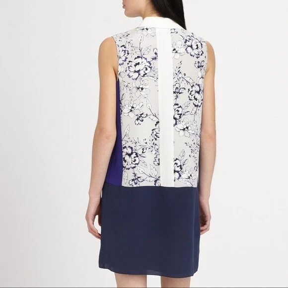 Rebecca Taylor Colorblock Floral Silk  Sleeveless Collared Blue Shirt  Dress 8❤️ - Image 3 of 4