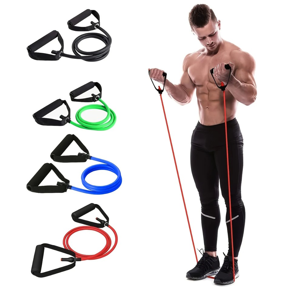 Bandas de Resistencia de 5 Niveles con Asas Yoga Tirar Cuerda Elástica Ejercicio Fitness
