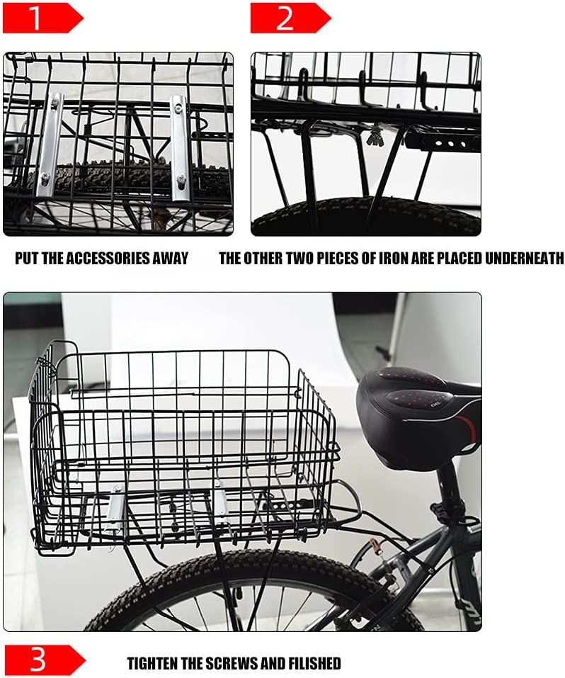 Folding Rear Bike Basket, Detachable Waterproof Metal Wire Bicycle