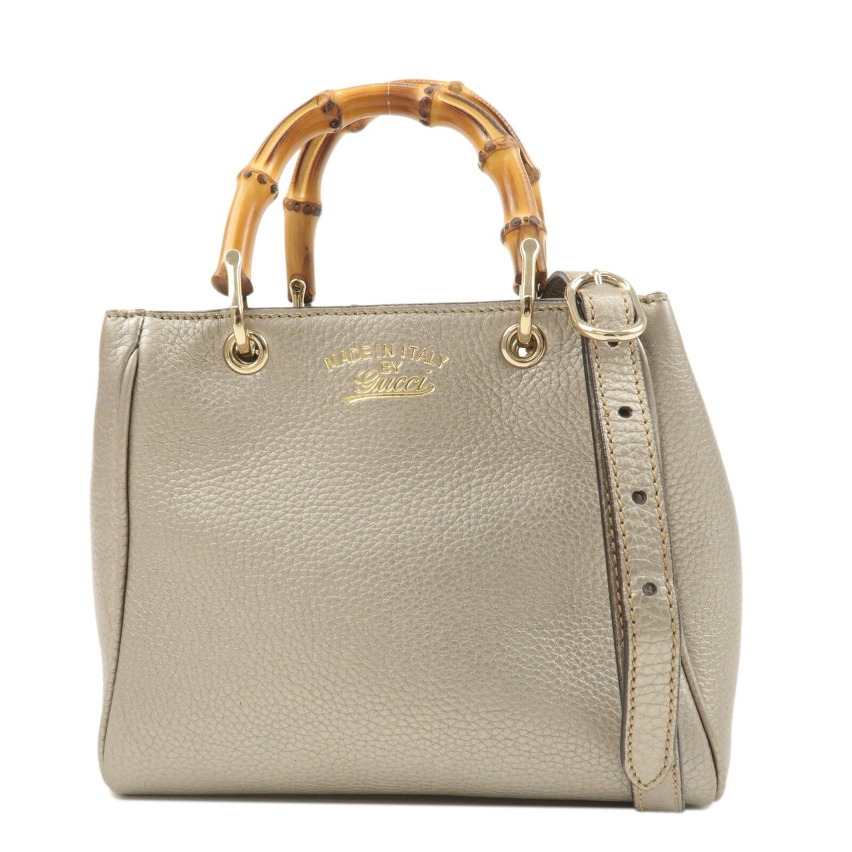 Auth GUCCI Bamboo Mini Shopper 2Way Bag Bronze Leather 368823 Used