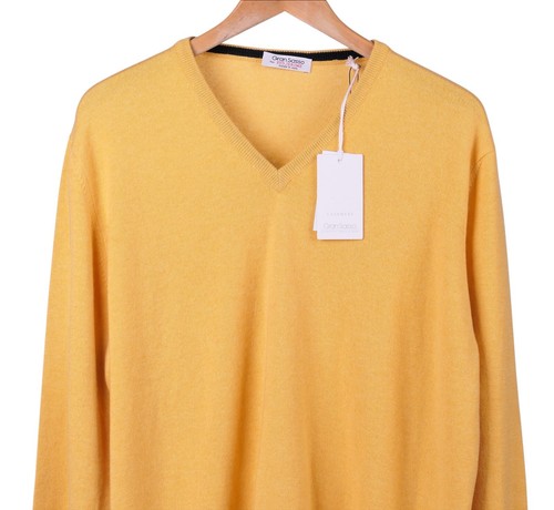 NWT Gran Sasso Made in ITALY 100% CASHMERE Yellow V Neck Jumper Sweater 46 NEW - Picture 2 of 10