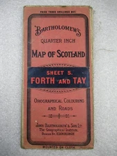 1921 Bartholomew's FORTH and TAY Cloth Map Sheet 5 - Scotland