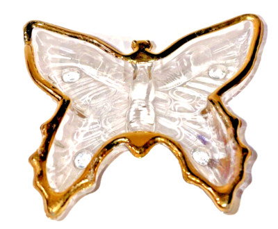 Glass Butterfly Trinket Dish Jewelry Dish with Gold Tone Rim Footed MCM Vintage*