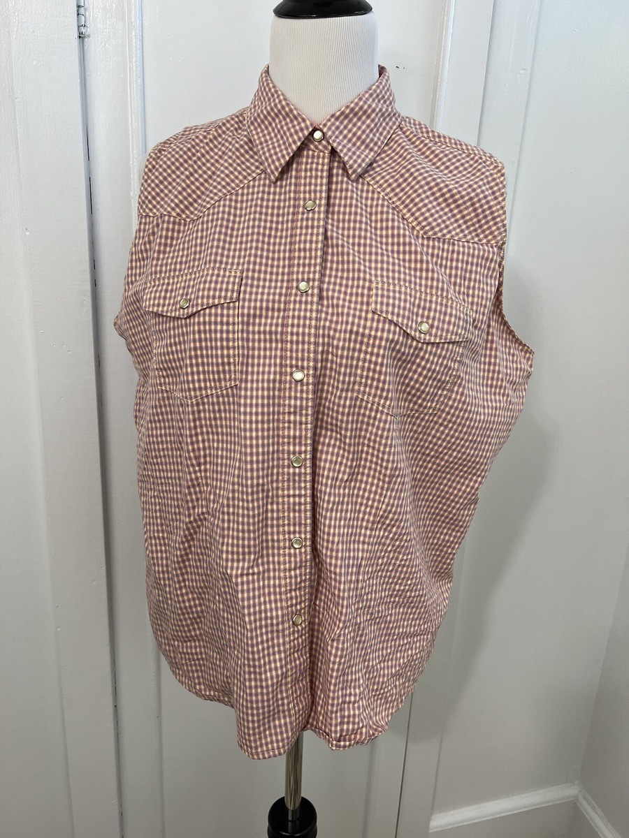 Shyanne Woman's Western Shirt Sz XL Plaid Sleeveless Pearl Snap