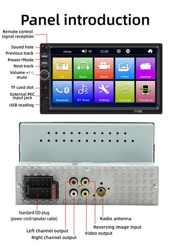 7" Double 2DIN Touch Screen Car Stereo FM MP5 Player Bluetooth Radio USB AUX - Picture 13 of 15