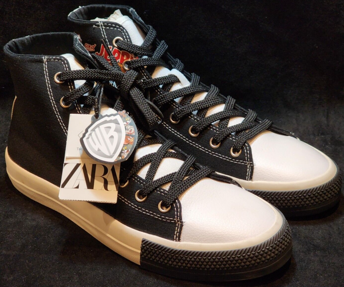 BRAND NEW ZARA MEN'S SIZE 8 TOM AND JERRY BLACK HIGH-TOP SNEAKERS