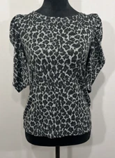 Twenty One Black Cheetah Print 3/4 Sleeve Blouse Womens Size Small
