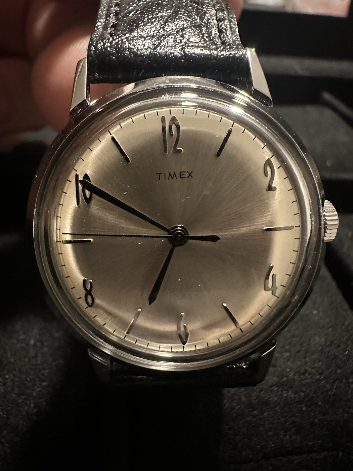 Vintage 1960’s Reissue Timex Marlin 34mm Hand Wind Watch Gold Tone Bezel Dial