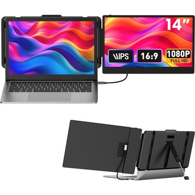 Laptop Screen Extender 14-inch, 1080P FHD Portable Monitor, Type-C/HDMI/USB-A Pl
