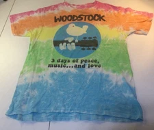WOODSTOCK 3 Days Peace Love Music Tie-Dye T-Shirt Medium 2016 Liquid Blue