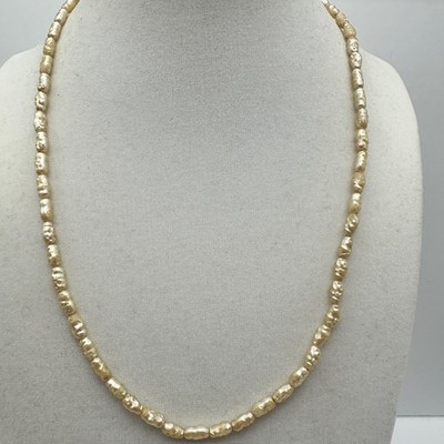 Vintage 90s Cream Baroque Plastic Bead Necklace Iridescent Faux Pearl Strand