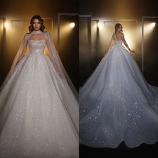 Shiny Strapless Wedding Dresses Luxury Glitter A-line Bridal Gowns Sweep Train