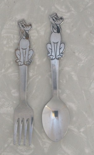 Disney Pluto Baby Spoon Fork Vintage Bonny Japan Stainless Used
