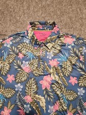 Birdie Bound Tropical Flowers Golf Performance Polo Shirt Men's XL Blue Comfort