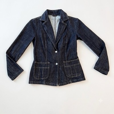 Sisley Jeans Jacket Size 44 Small Made In Italy Dark Wash Tailored Indigo
