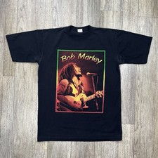 Vintage Bob Marley T-shirt Mens Large Black Rap Tee Reggae Band Wailers 90s/Y2K