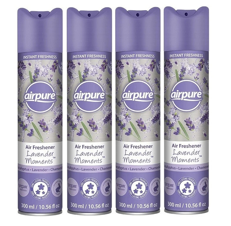 4 x AIRPURE AIR FRESHENER INSTANT FRESHNESS LAVENDER MOMENT 300ml VEGAN FRIENDLY