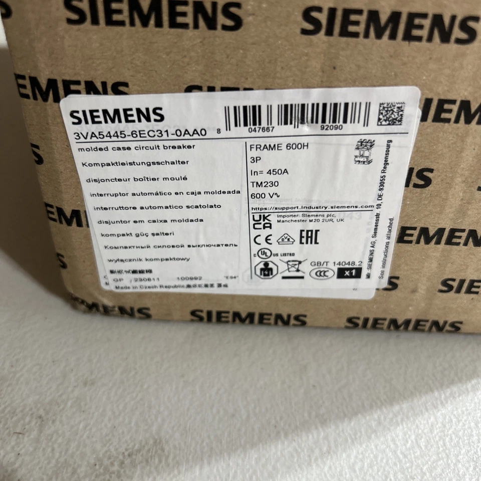 Siemens 3VA5445-6EC31-0AA0 450 Amp Circuit Breaker 3 Pole 600V NEW SURPLUS STOCK - Image 3 of 4