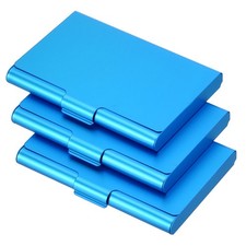3Pcs Business Card Holder Aluminum Metal Professional Pocket Card Case Blue