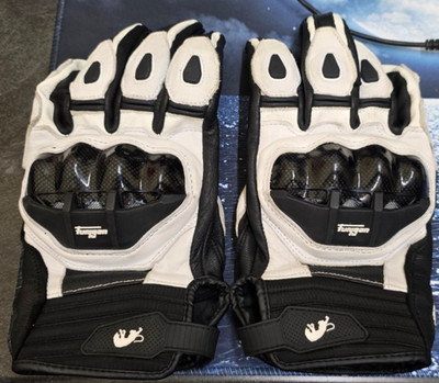 Furygan Leather Motorcycle Dirt Bike Gloves | Size L | White/Black |