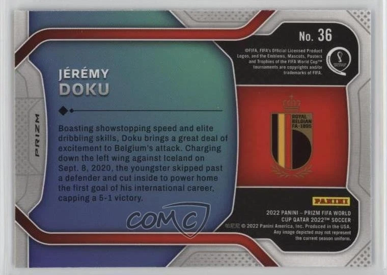 2022 Panini Prizm World Cup Qatar New Era Silver Jérémy Doku Jeremy #36 - Image 2 of 2