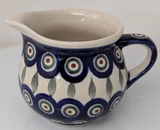 New Polish Pottery Creamer Boleslawiec Jug Syrup Pitcher Vase Planter Dot Circle