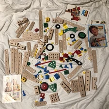 Huge BRIO lot vitnage Construction Set Wood Plastic Toys Tools Stem parts D