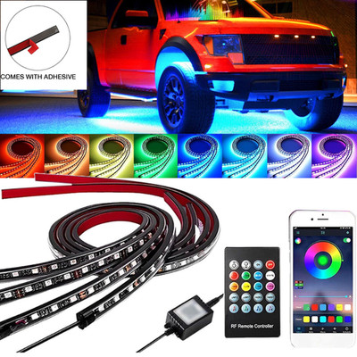 4PCS RGB 48 LED Strip Neon Light Kit Under Car Tube Underglow Underbody System