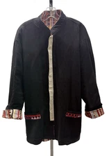 J. Peterman Company NWOT 100% Cotton Reversible Jacket Black & Multicolor Sz L