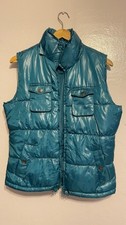 Shiny Teal Puffer Vest with Pockets, Full Zip...