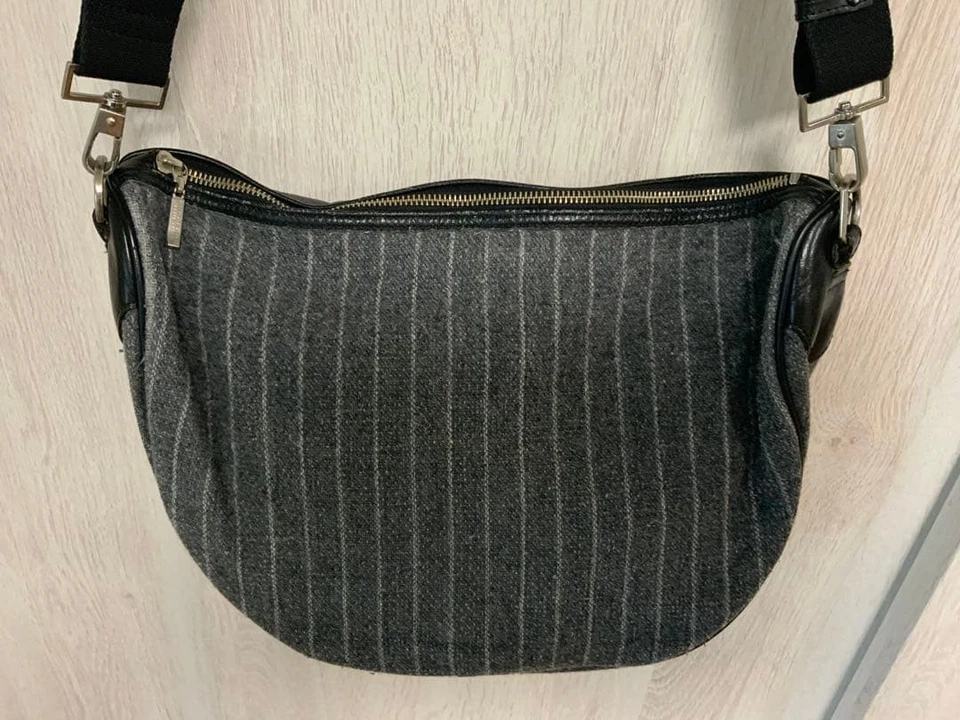 BURBERRY BLACK LABEL Wool Leather Stripe Shoulder Bag Adjustable Strap #EK ZIA - Image 3 of 4
