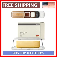 Stylish Marble Butter Keeper with Airtight Glass Lid - Keeps Butter Fresh & Soft