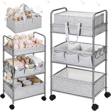 2in1 Baby Diaper Caddy Organizer Cart 3 Tier Large Capacity Metal Utility