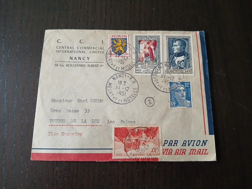 Cartas circuladas correo aéreo Francia Años 50 - Imagen 3 de 4