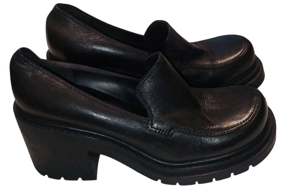 Y2K 90-х винтажный Mia размер 7,5 женщин черный блок каблук платформе мокасины коренастый гранж - Изображение 2 из 4