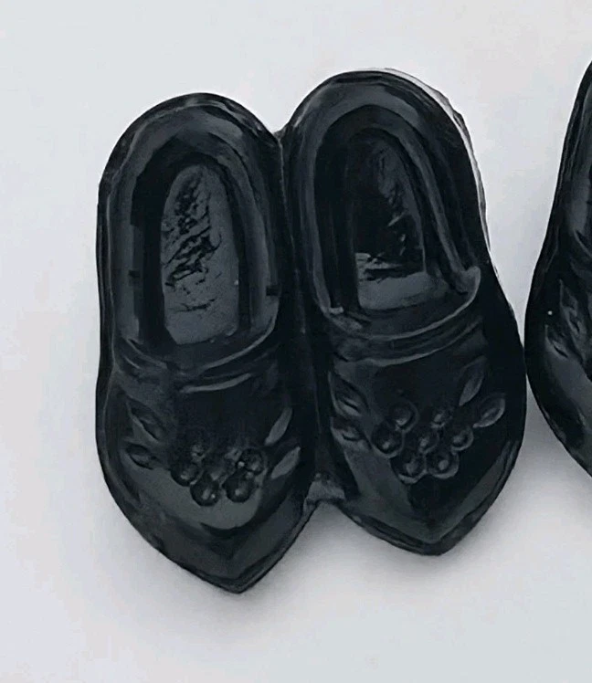 Antique/Vintage Glass Buttons Pair Of Shoes Black Glass 3 Pcs 14mm - Image 2 of 4