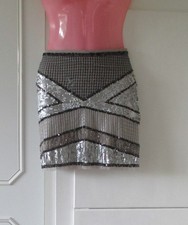 Pull & Bear Sequined Mini Skirt Size 10 Silve...