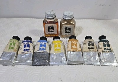 Vintage seltene Rosen Aquarellfarben insgesamt 7 mit 2 Glasflaschen dabei gebraucht