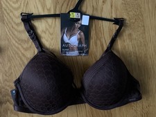 M&S Autograph Underwired Plunge Bra 38B Chain Link lace back Chocolate Brown new