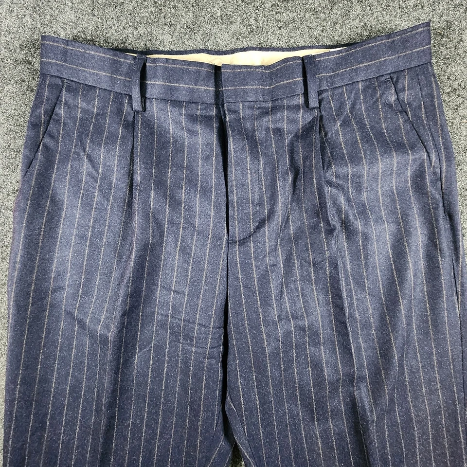 Pantalones Banana Republic 33x33 Vitale Barberis Canonico Franela 120s Azul Marino Rayas Foto 2 de 4