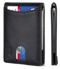 RFID Blocking Slim Bifold Genuine Leather Minimalist Front Pocket Wallets for...