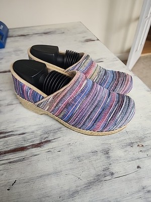 Dansko 36  Women  Jute Pro Clog Rainbow Artisan Weave Strip Multicolor Nursing 