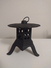 Vtg Japanese Cast Iron Pagoda Patio Garden Candle Holder Lantern 6 x 6"