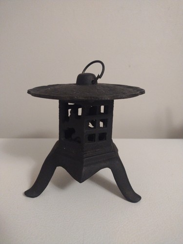 Vtg Japanese Cast Iron Pagoda Patio Garden Candle Holder Lantern 6 x 6"