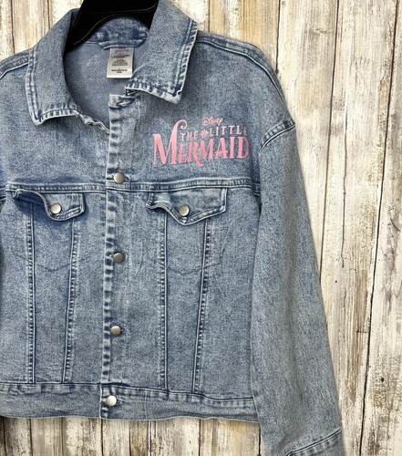 Girls Disney Princess Little Mermaid Jean Denim Jacket Light Blue Large - Picture 2 of 11