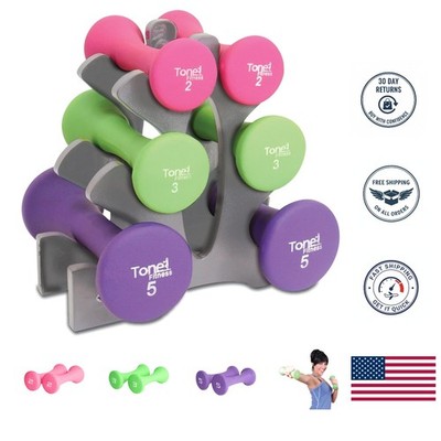 Elegant 20-Pound Hourglass Dumbbell Set: 3 Pairs with Neoprene Coating and Rack