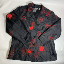 Chico's Additions Womens Size 3 Black Floral Embroidered Blazer Jacket