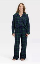 Women  s Wondershop 2 Piece Flannel Sleep Set Navy Green Buffalo Plaid Small