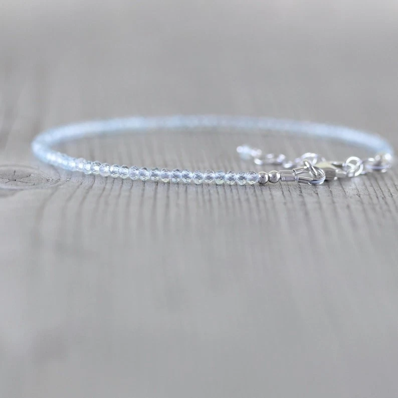 2MM Blue Topaz Faceted Round Gemstone Beads Women Handmade Dainty Bracelets 6-8" - Image 4 of 4