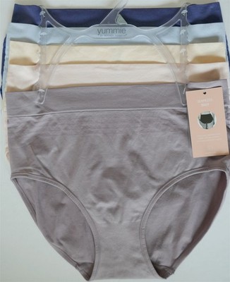 Yummie Shadow Stripe 5 pk Non-Shaping Retro Brief Purple Pink Beige Lt+Dark Blue
